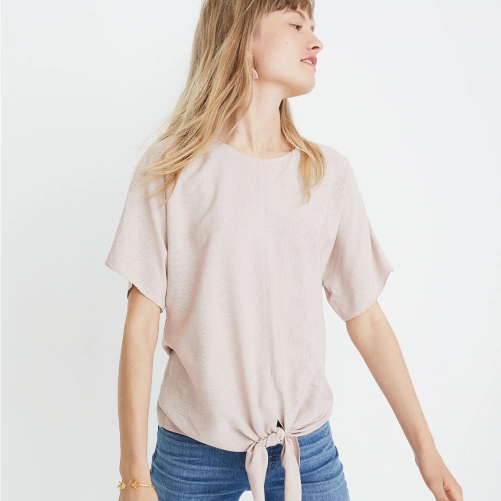 Madewell Top Button-Back Tie-Front in Micro Stripe Sz S